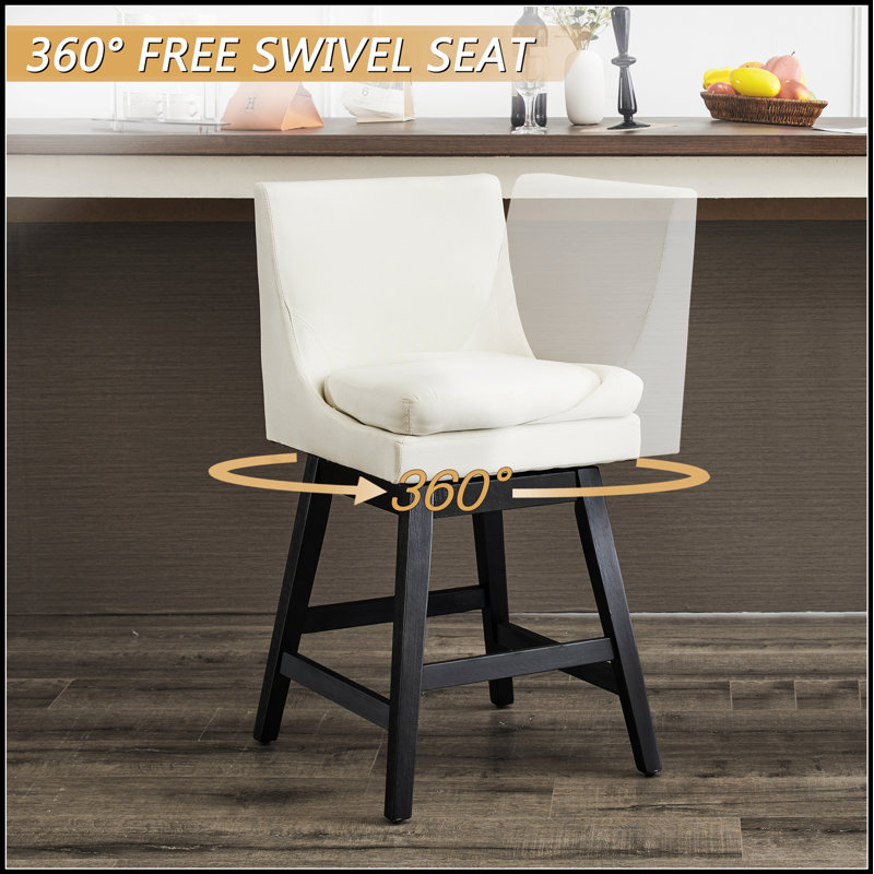 Tabourets de bar pivotants rembourrés avec tissu en lin moderne, dossier haut, conception ergonomique et structure en bois durable pour une assise confortable