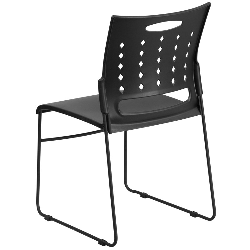 ErgoVent Black Vinyl & Metal Stacking Chair with Sled Base