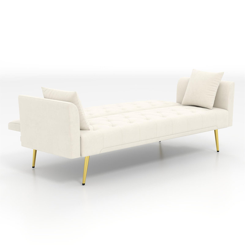 Canapé-lit moderne convertible pliable de 72 pouces avec un design capitonné, style rétro américain, velours beige, idéal pour les petits espaces et une utilisation polyvalente