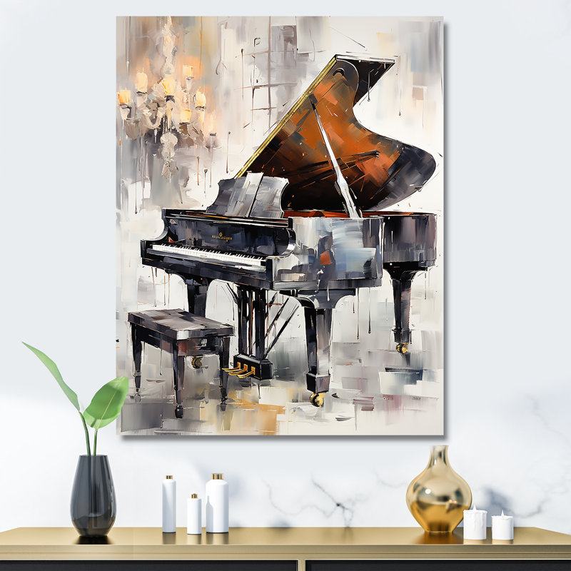 Midnight Black Piano Tranquility II - musique, art mural, H 44 po x l 34 po x P 1,5 po, Toile tendue