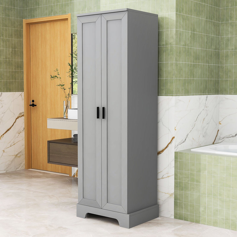 Navae Freestanding Bathroom Storage, Wooden Storage Cabinet with Two Doors, Gray