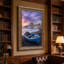 «Blue Boat on Black Sand Beach with White Buildings», art mural sur toile-133520008