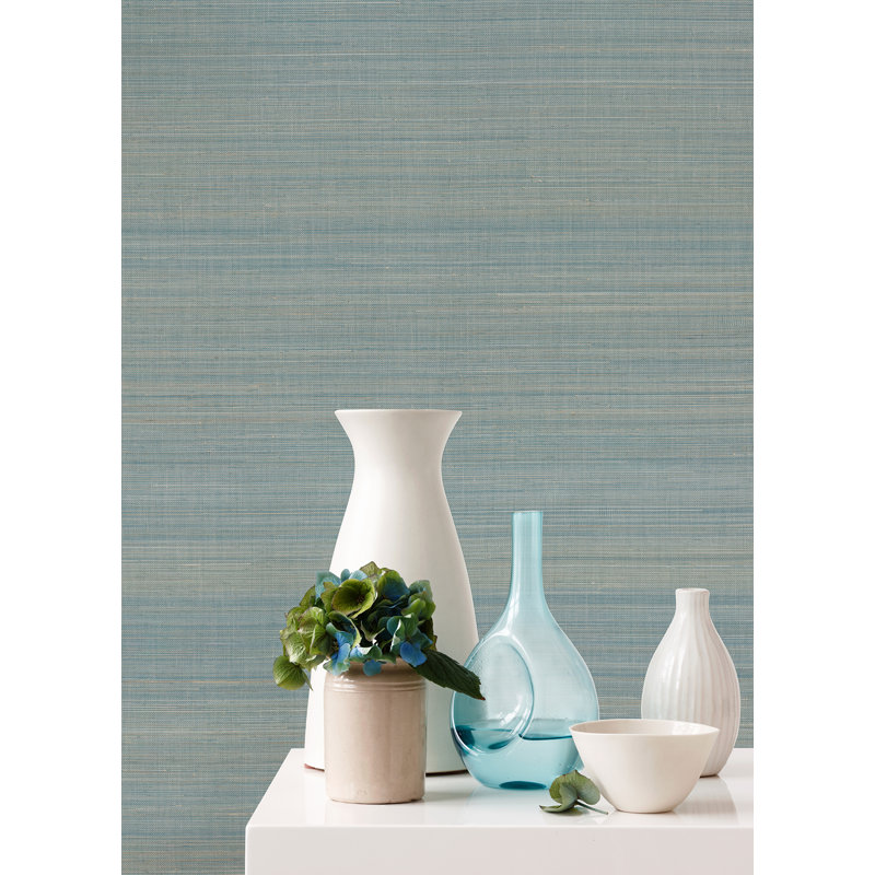 Loom Striped Grass Cloth Wallpaper Roll, Turquoise
