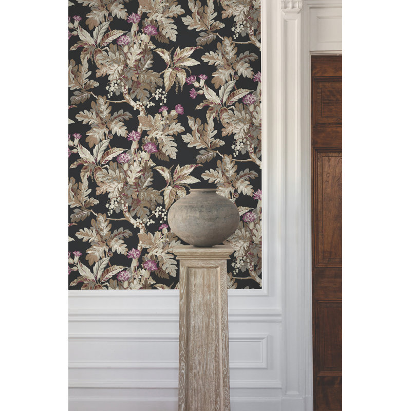 Briarwood Floral Wallpaper Double Roll, Black
