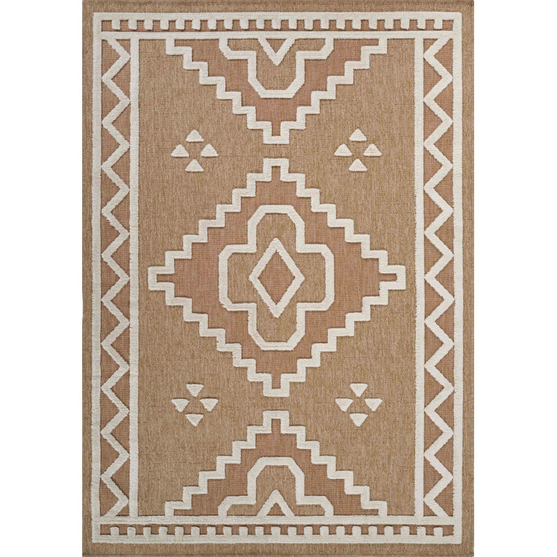 Deborah Geometric Shapes Braided Indoor / Outdoor Area Rug, Rectangle 200 x 290cm, Cream