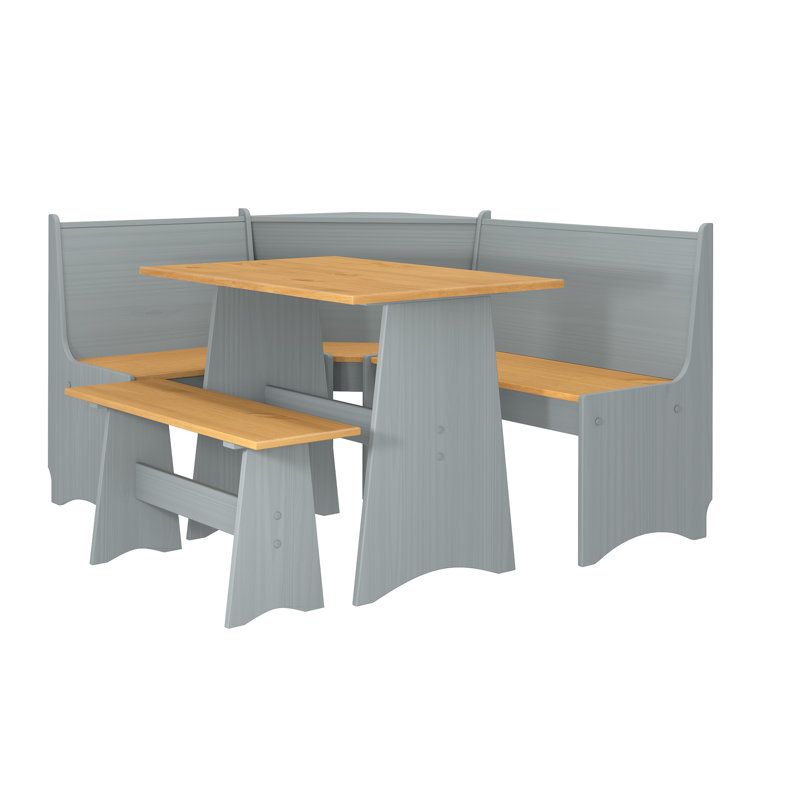 Solid Wood Corner Dining Set With Hidden Storage, Grey/Honey