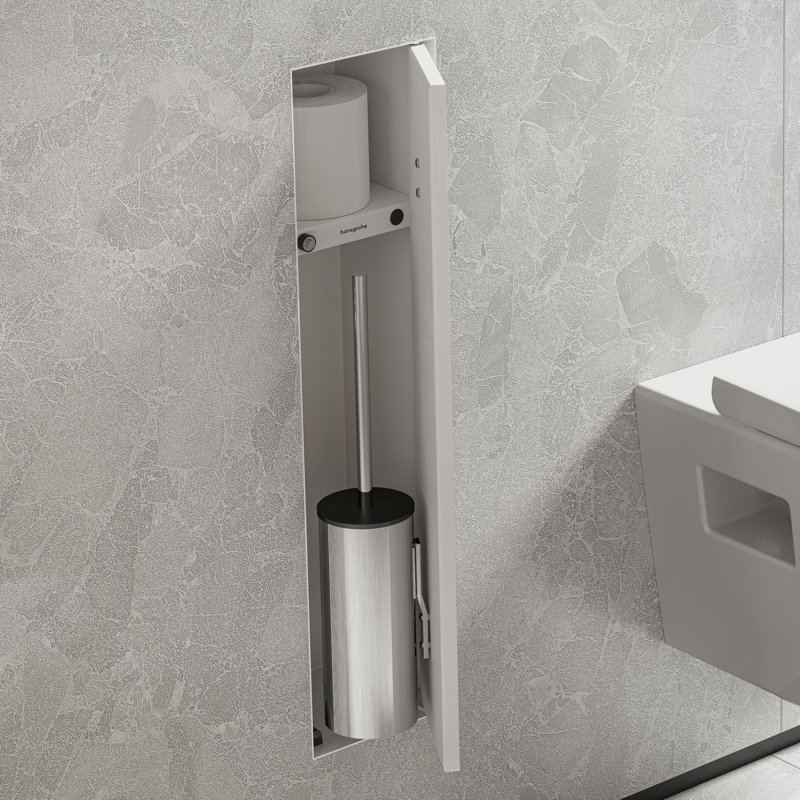 hansgrohe XtraStoris Rock Recessed Toilet Brush Holder with Shelf & Tileable Door, Matte White
