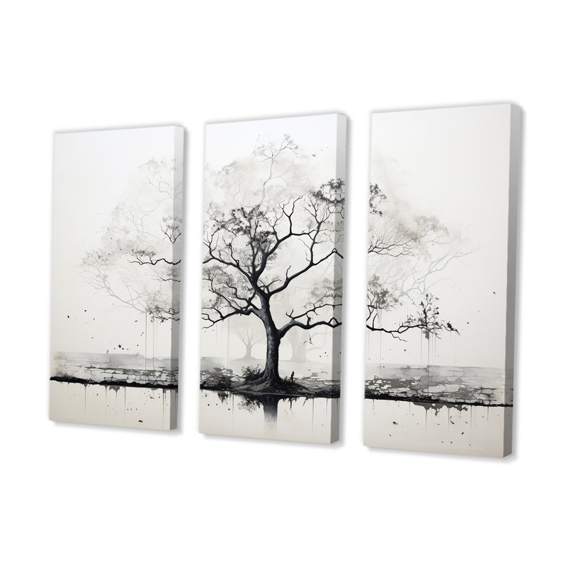 «Gray Minimalisme Baobab Tree I», ensemble d'art mural sur toile, H 28 po x l 36 po x P 1 po