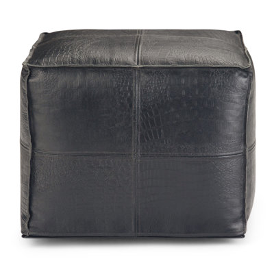 Bowen 18"W Handcrafted Genuine Leather Boho Square Pouf with Polystyrene Filling