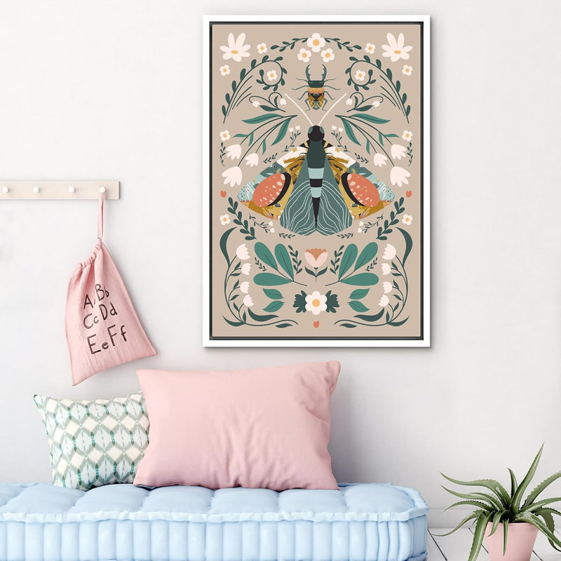 «Bright Preppy Animals», impression élégante sur toile encadrée «Monarch Butterfly Boho Floral», Blanc, H 24 po x l 16 po