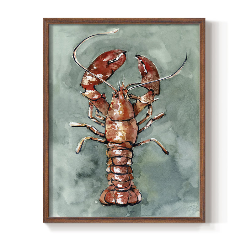 Aquatic Lobster II, reproduction encadrée - bois massif, Brun, H 28 po x l 22 po