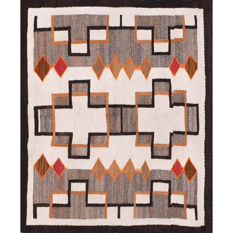 Tapis amérindien géométrique à tissage plat antique