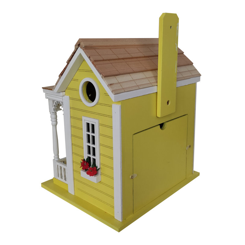 Yellow and White Wood Coastal Cottage Birdhouse