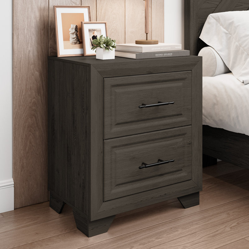 Table de chevet 23 po avec 2 tiroirs, Gris