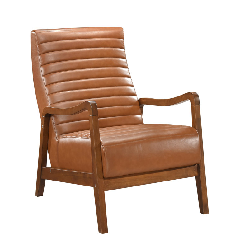 Chaise d'appoint Modern Living, similicuir brun, bois d'hévéa massif, chaise en bois d'hévéa noyer