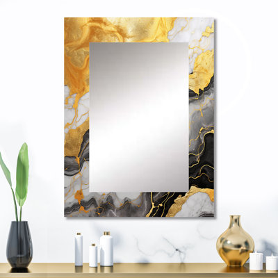 Gold And Grey Abstract Marble Mirage II - Modern Rectangular Wall Mirror