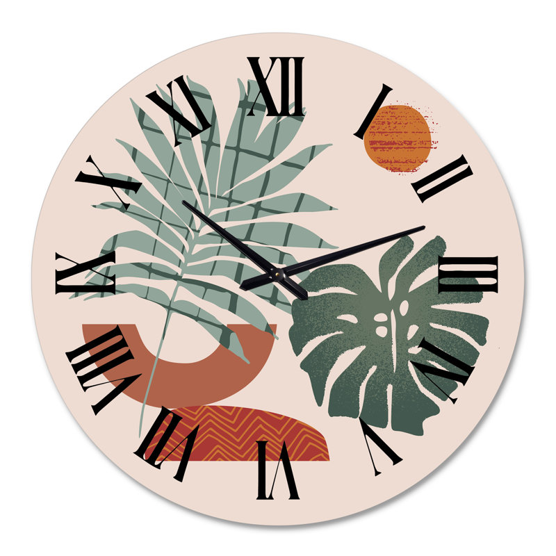 Moon and Sun Shapes In Retro Green & Terracotta Tone - Horloge murale moderne, Grand