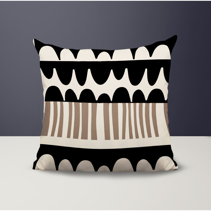 Coussin carré intérieur / extérieur Rami, H 15 po x l 15 po, Blanc cassé / abstrait noir