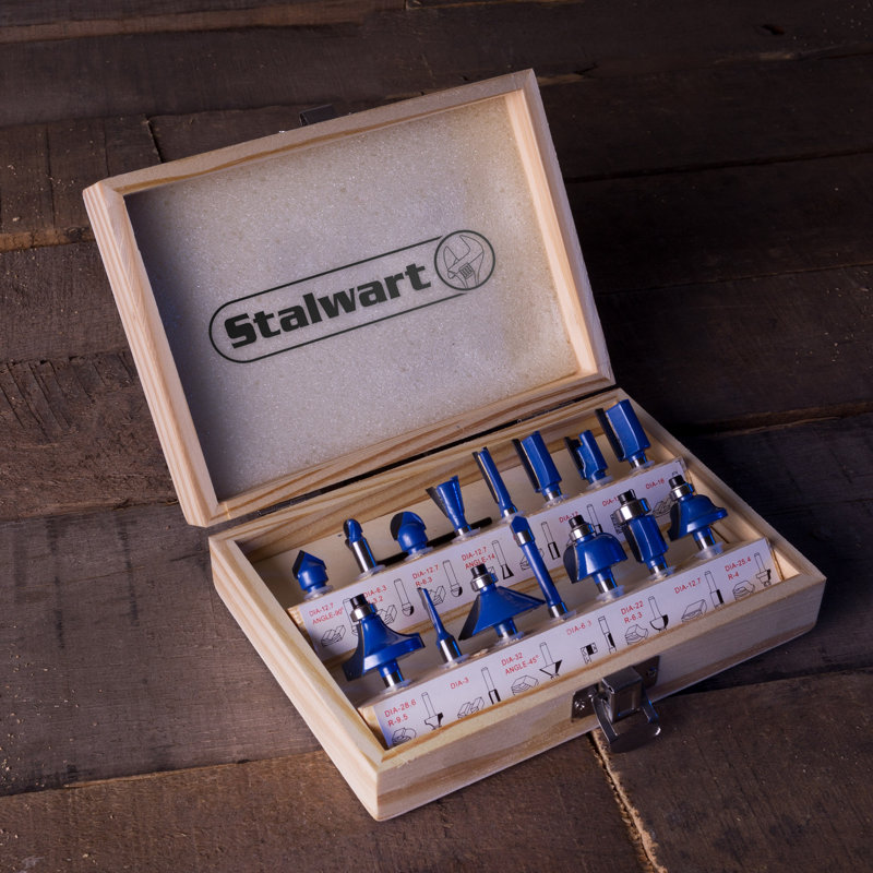 Stalwart Carbide Router Bit Set - 15-Piece Woodworking Tool Kit for DIY and Home Improvement