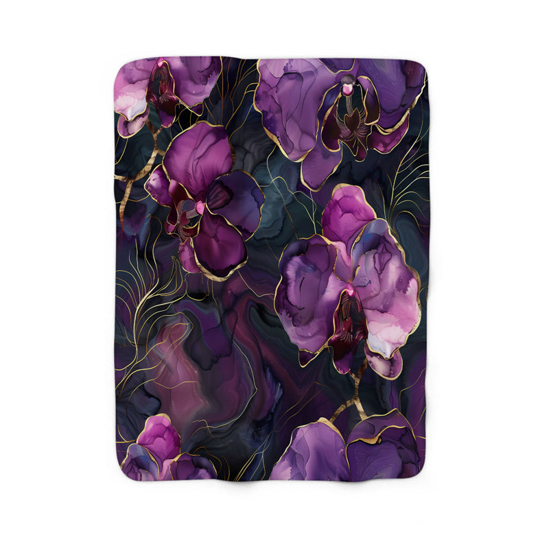 Enchanting Inked Orchids - 1 pièce Sherpa Premium, Grand lit