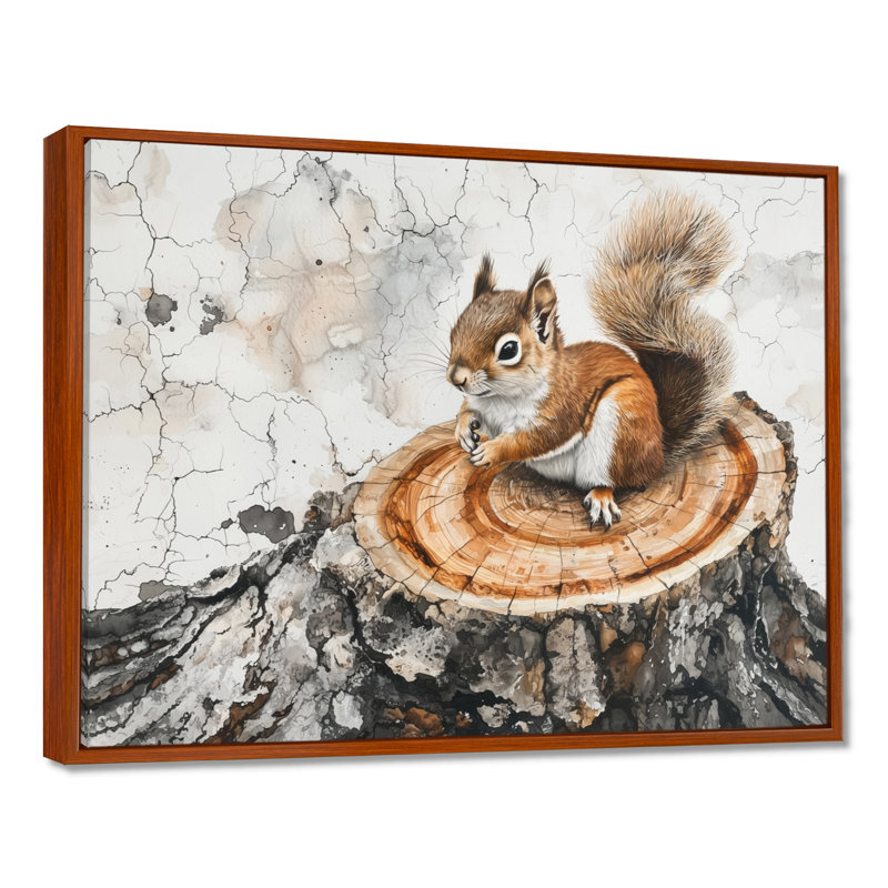 Angella, écureuil mignon sur une glissoire en bois, forêt IV - écureuil, art mural sur toile, H 16 po x l 32 po, Brun