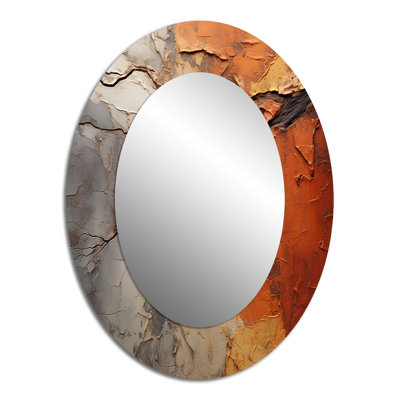 Orange Grey Abstract Redwood Tree Collage - Large Oval Wall Mirror On Metal