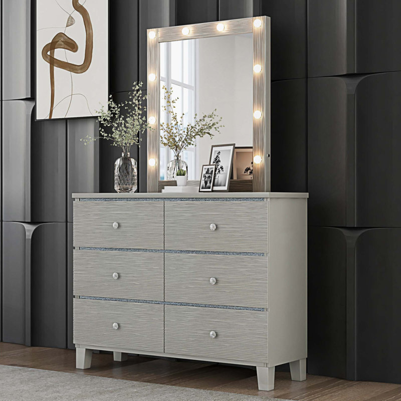 Commode double 6 tiroirs avec miroir Kawena