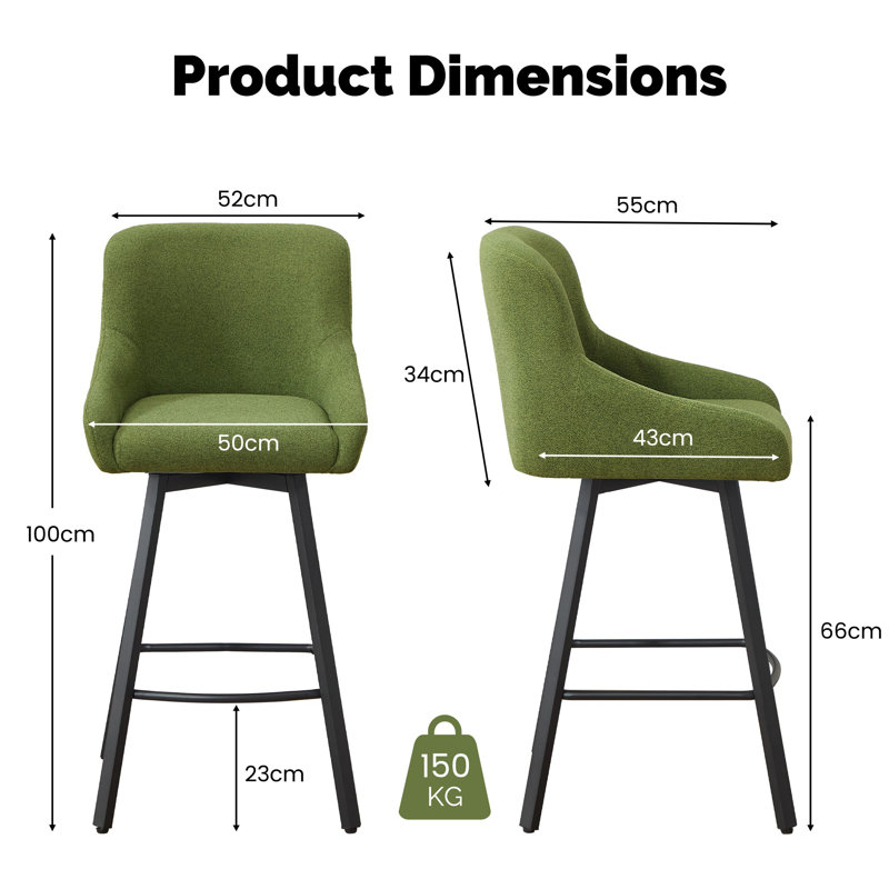 Swivel Counter Stool with Metal Frame, Green