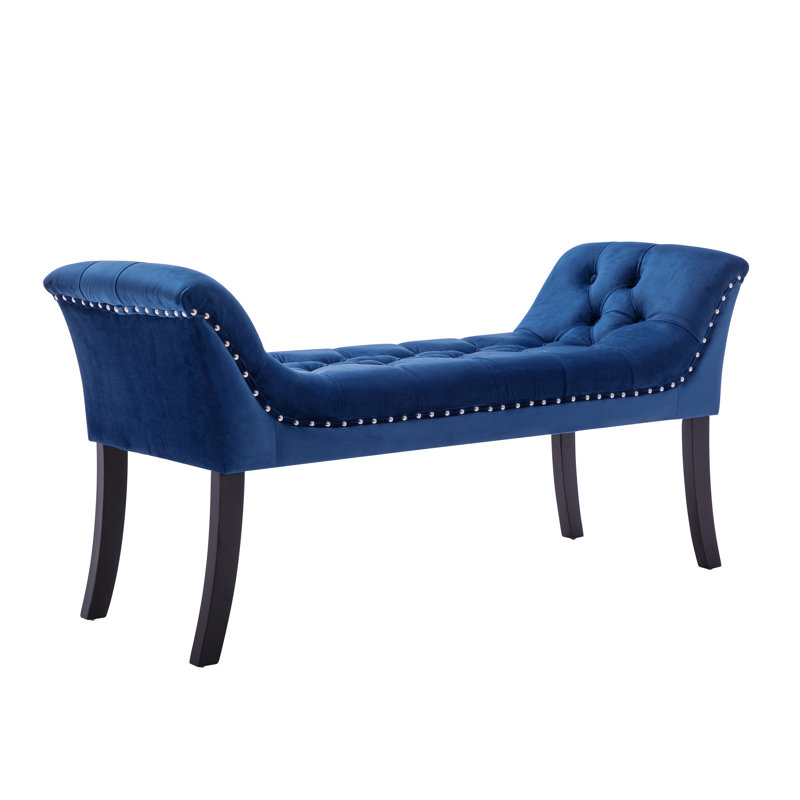 Velvet Upholstered Bench, Blue