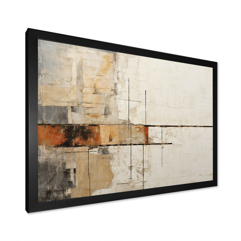 Abstrait collage brun beige sur route III - Collages abstraits, impression sur toile, Cadre simple noir