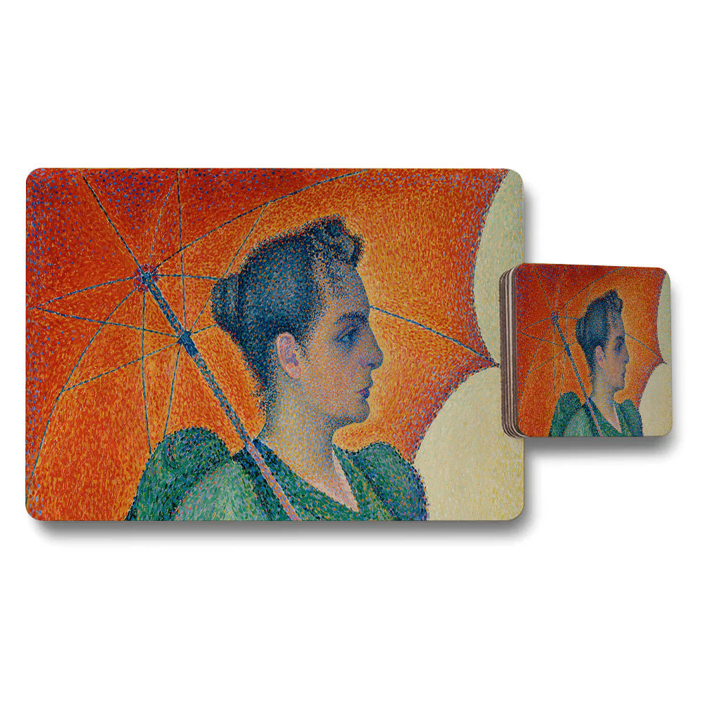 Impressionist Woman With Orange Umbrella Placemat And Coaster Set