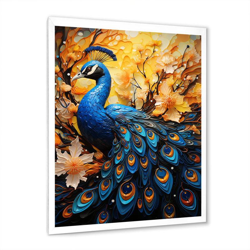 Majestic Flowerful Peacocks Harmony II sur toile, Cadre photo blanc, H 44 po x l 34 po x P 1,5 po