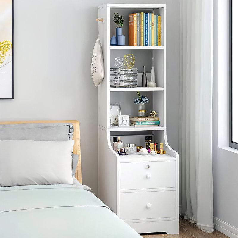 Bedside Table with 2 Drawers, 142cm H x 37cm W x 30cm D