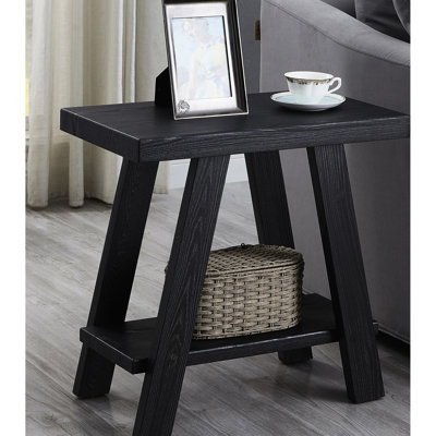 Table d'appoint moderne avec tablette en bois noir de qualité - bureau en placage de bois franc, niveau de rangement supplémentaire, pieds larges à angle large, l 24 po x P 22 po, plateau H 23 po, charmant