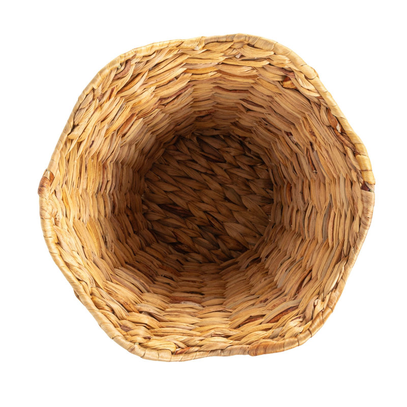 Woven Water Hyacinth Wastebin With Scalloped Edge