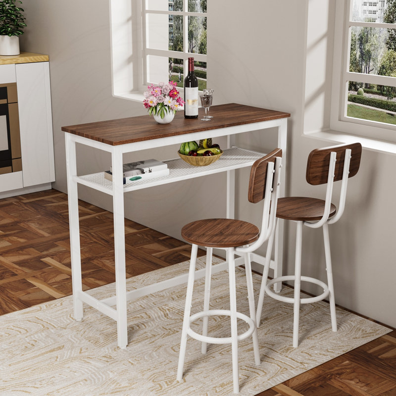 Ensemble de table de bar avec tablette de rangement et 2 tabourets