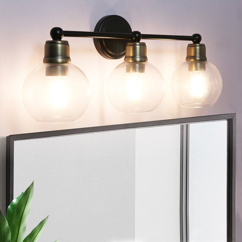 3-Light Matte Black Vanity Light Fixture, Modern Bathroom Mirror Lighting with Clear Glass Shades, E26 Base Hardwired Wall Sconce for Bedroom, Dresser, UL Listed