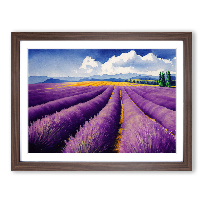 Watercolour Lavender Field Vol.6 - Single Picture Frame Print, 46cm H x 64cm W x 2cm D, Walnut