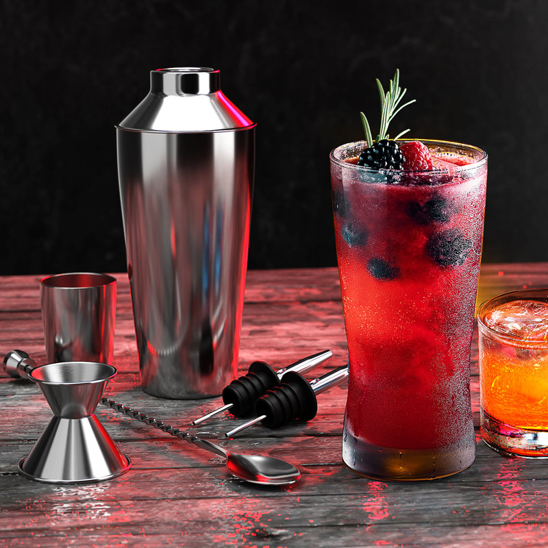 Joytable 8 Piece Stainless Steel Cocktail Shaker Bar Tool Set, Silver