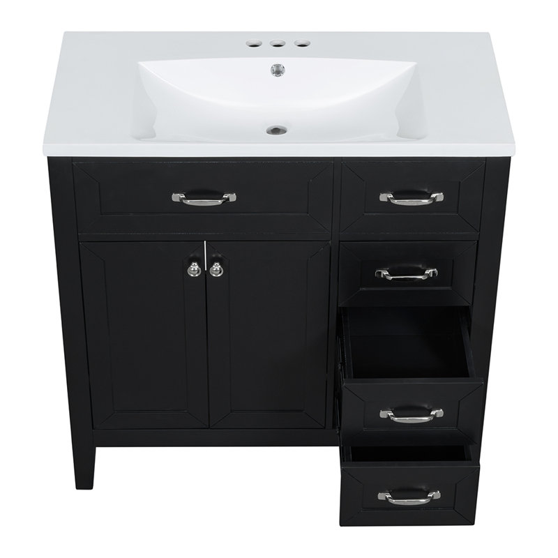 Armoire de salle de bain avec tiroirs, Noir, noir, noir, noir