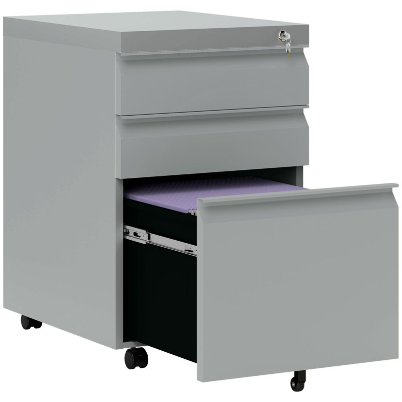  3 Drawer File Cabinet, Lockable Metal Filling Cabinet, White, Grey