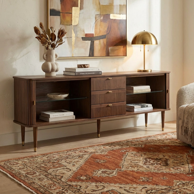 Meuble télé Mid-Century Corrigan Studio Mandea, Noyer, H 29,5 po x l 78,7 po x P 17,7 po