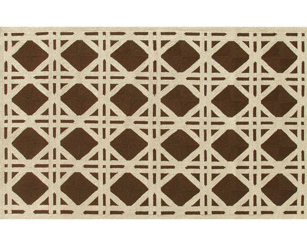 Brun/Ivoire Tapis décoratif tissé à la main à motif géométrique, Rectangle 5 pi x 8 pi