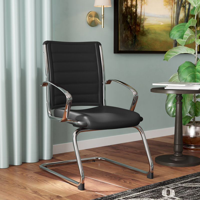 Moriaty Leather Seat Waiting Room Chair with Metal Frame, Black
