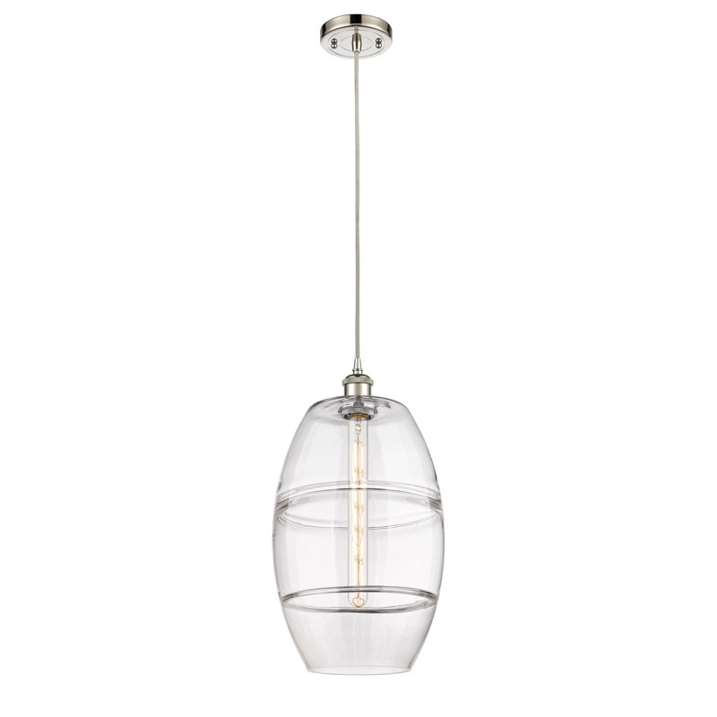 Luminaire suspendu à 1 lumière Ballston Bettylou, H 18,5 po x l 10 po x P 10 po, Transparent, Nickel poli
