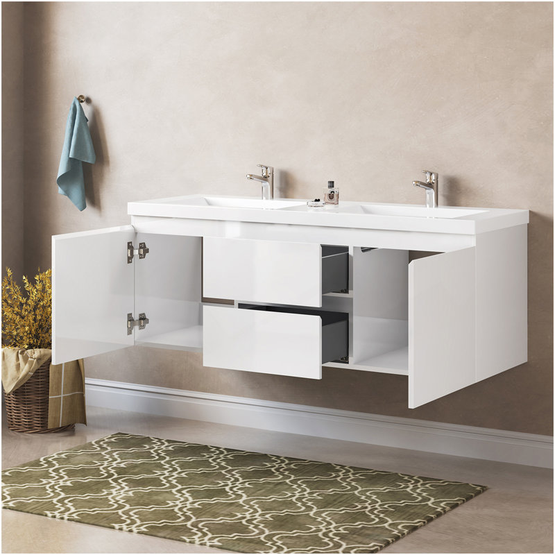 60" Floating Bathroom Vanity With Double Undermount Sink Wall Mounted Bathroom Storage Vanity Cabinet Of 2 Drawers And Doors