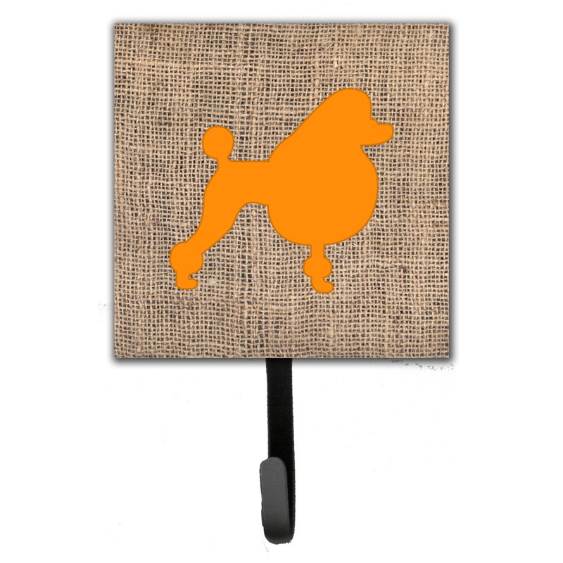 Caniche en toile jute et porte-laisse orange et crochet mural
