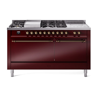 ILVE Nostalgie II 60 in Dual Fuel Range, 7 Burner, Griddle, Frenchtop