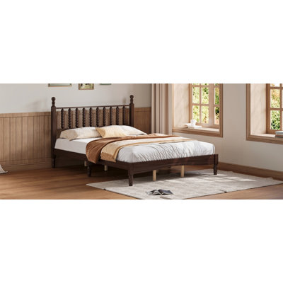 Lit plateforme grand avec tête de lit en forme de gourde, lit plateforme de style rétro