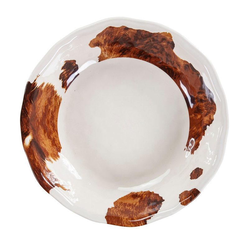 Elsa Cowhide Brown Cow Print Western Rustic Cowhide Melamine Serving Bowl
